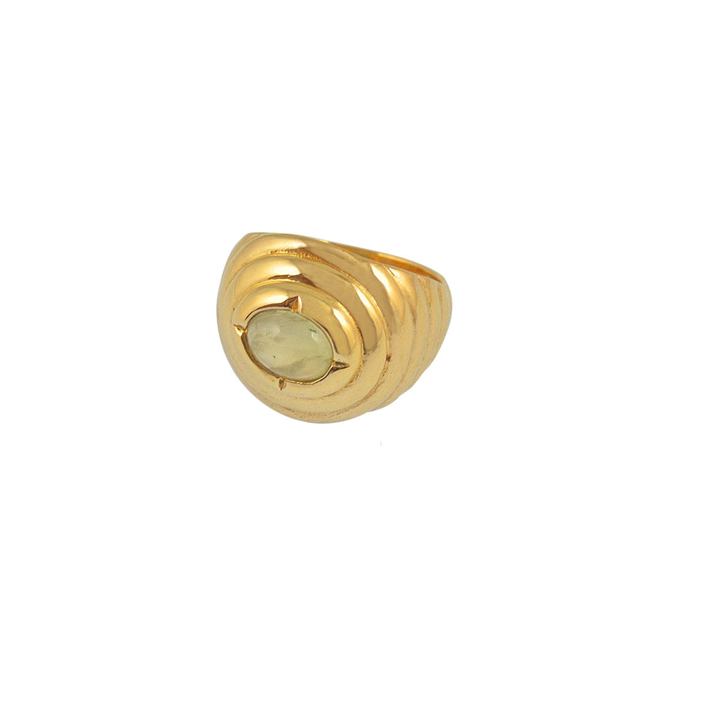Chevalière dorée vagues et pierre cabochon - 54 / PREHNITE
