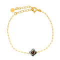 Bracelet doré petit trèfle nacre grise maille rectangle