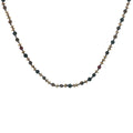 Collier doré oeil de tigre, perles en bois et couronnes dorées 46 cm