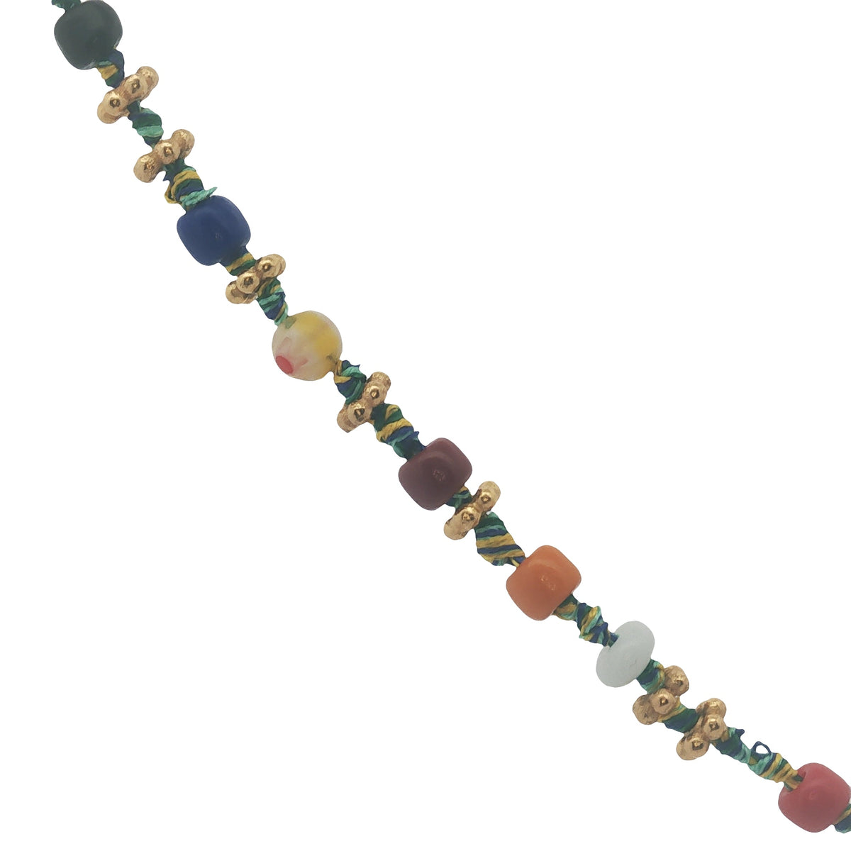 Collier doré perles multicolores, couronnes dorées et noeuds multicolores 42 cm