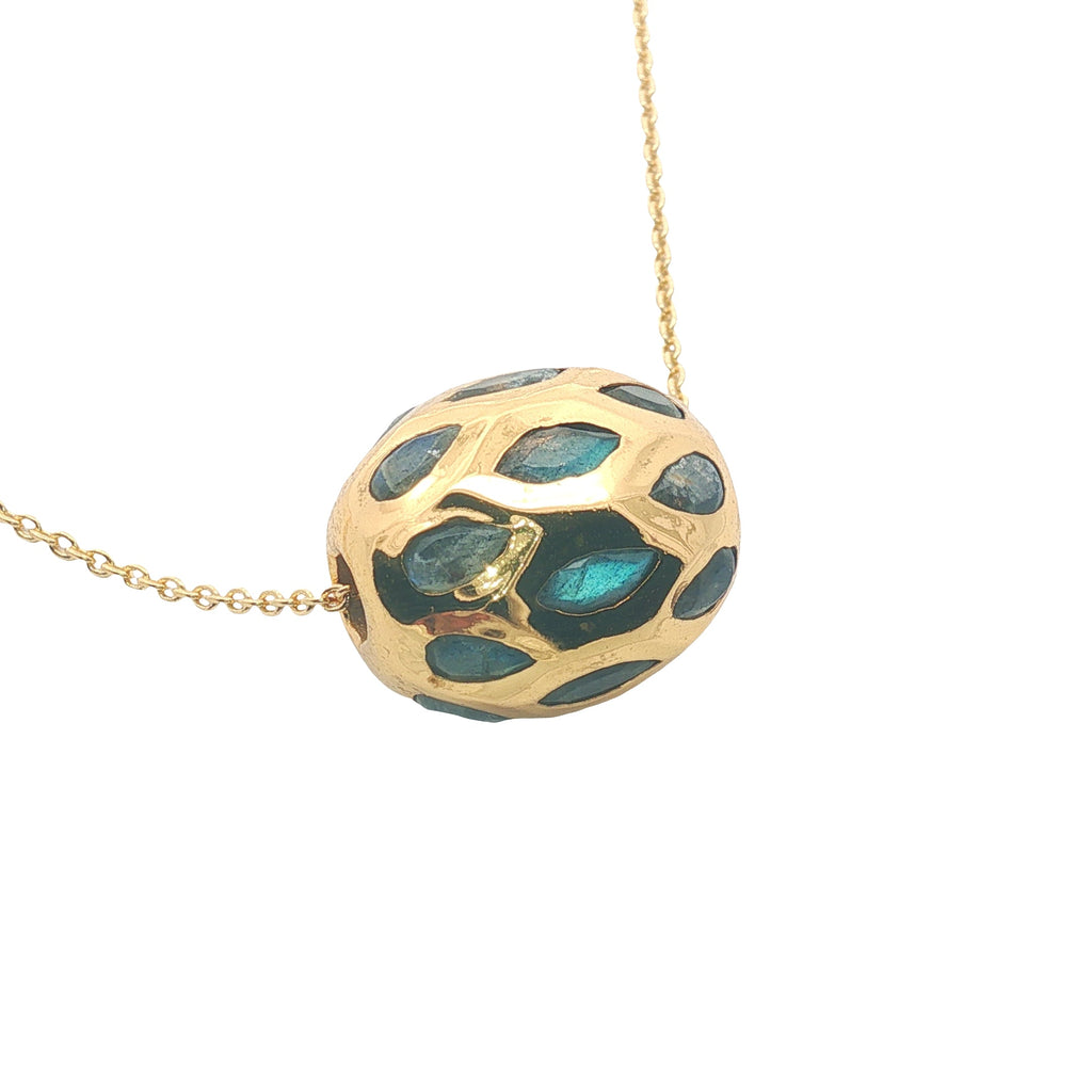 Collier doré perle incrustée de labradorite 42 cm