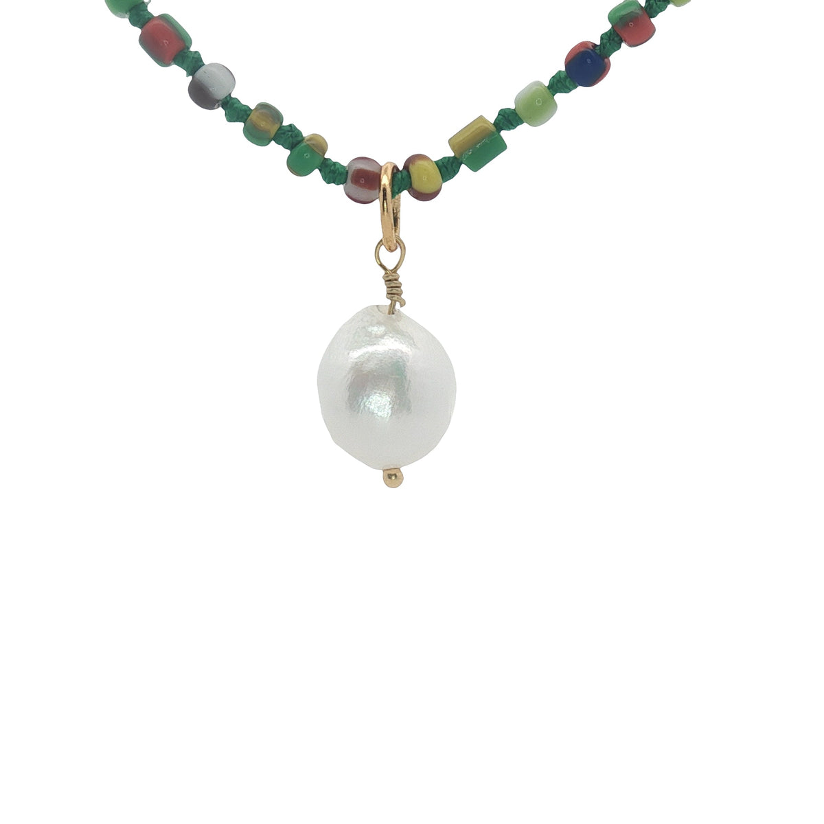 Collier doré perle de culture et perles multicolores 50 cm