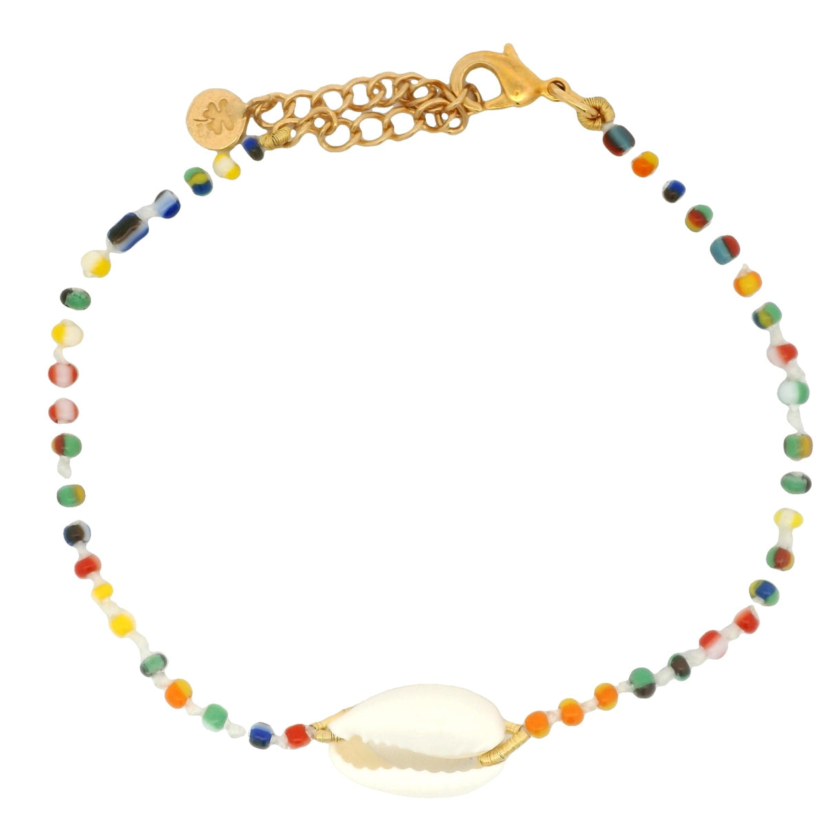 Bracelet doré perles multicolores cauri natturel