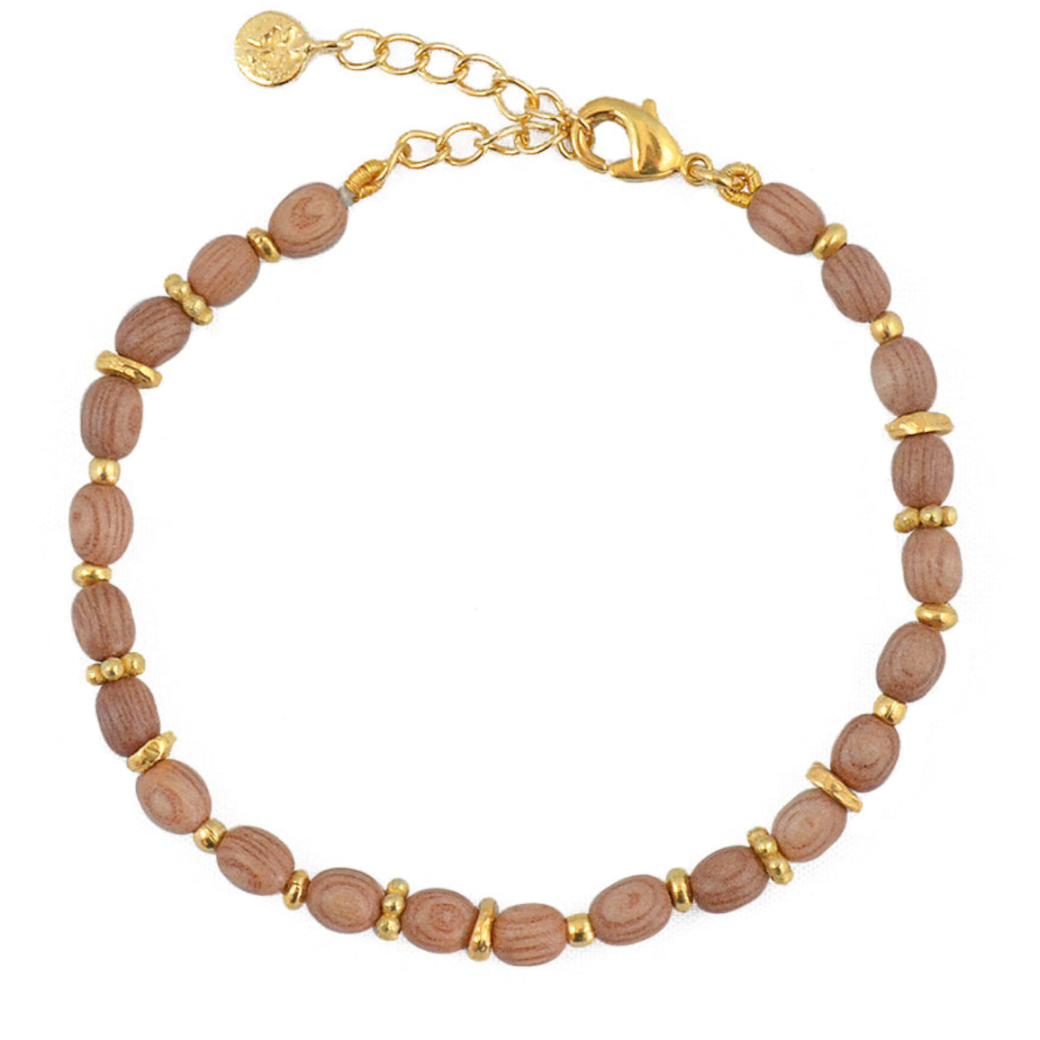Bracelet doré perles bois allongées