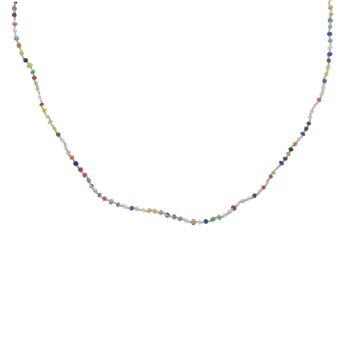 Collier doré petites perles multicolores et noeuds blancs 50 cm