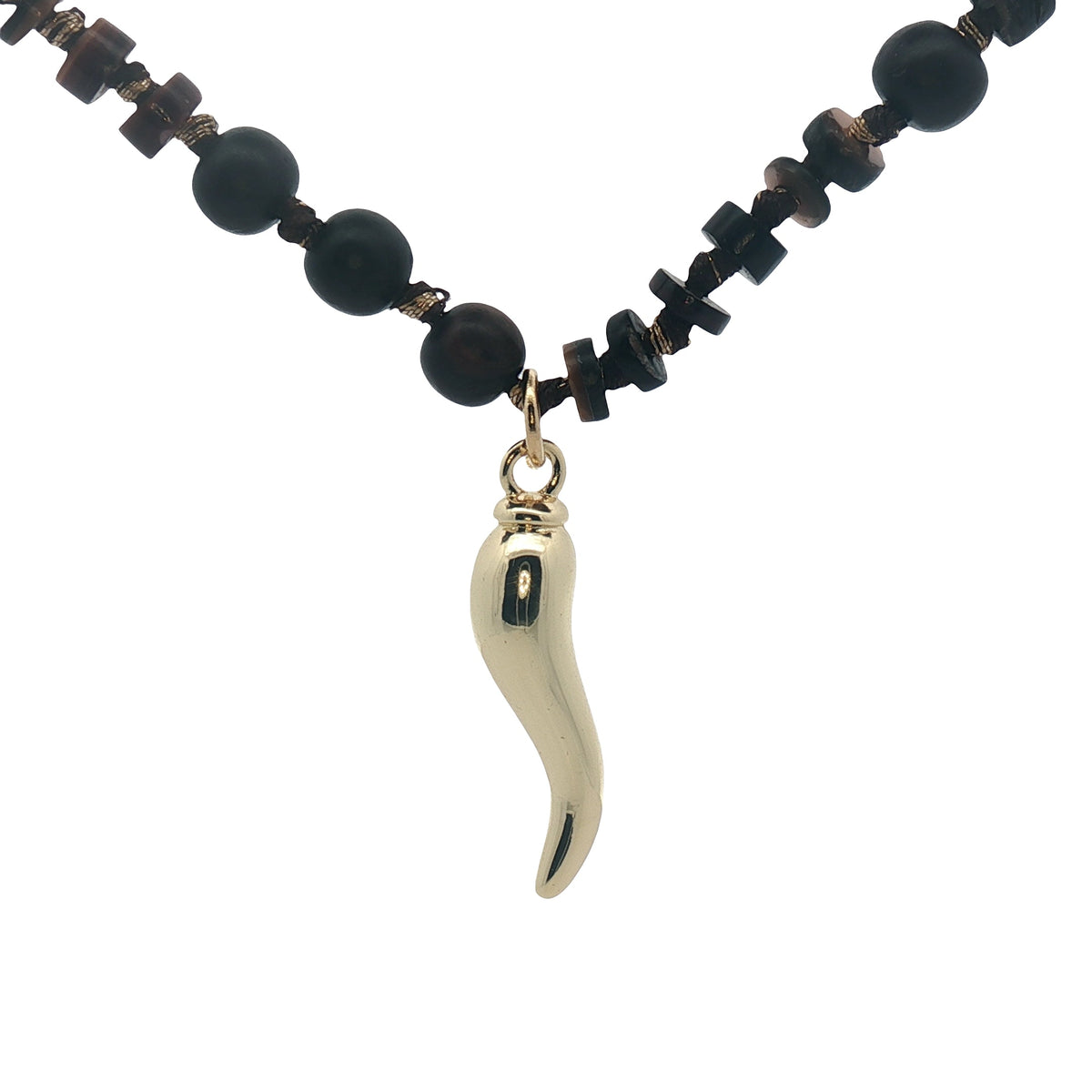 Collier piment doré mix perles bois marron 90 cm