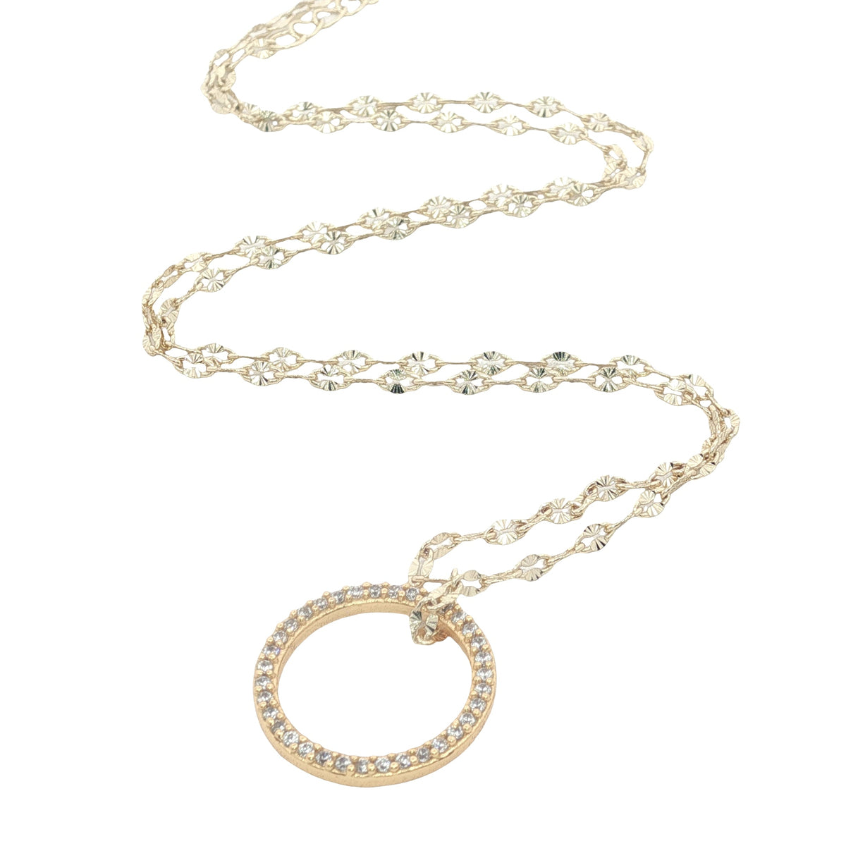 Collier doré anneau en zircons 42 cm