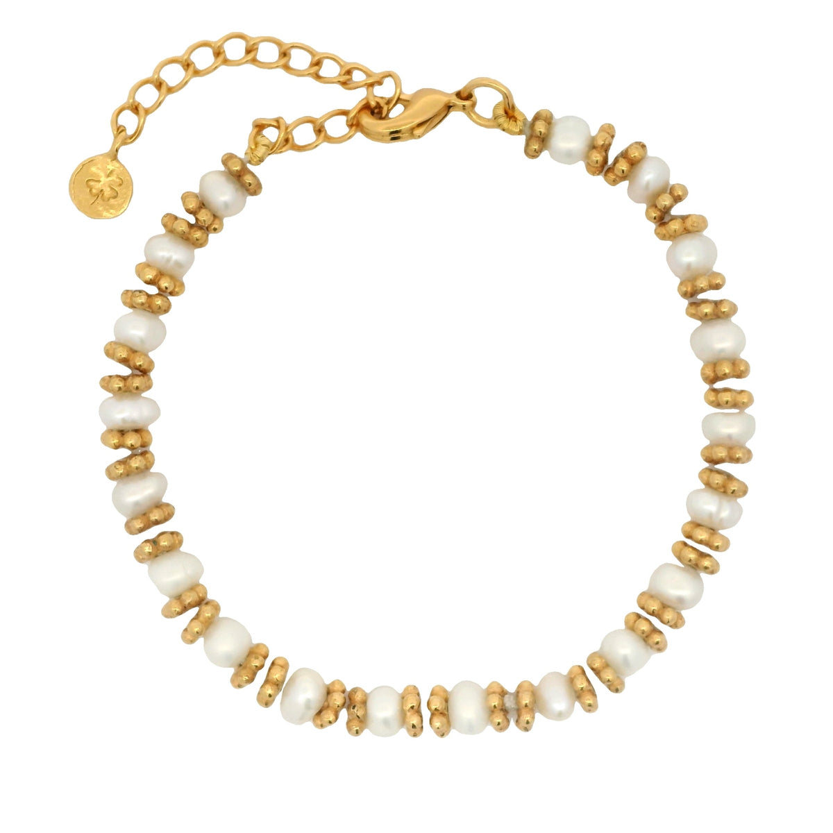 Bracelet doré en perles de culture et couronnes dorées