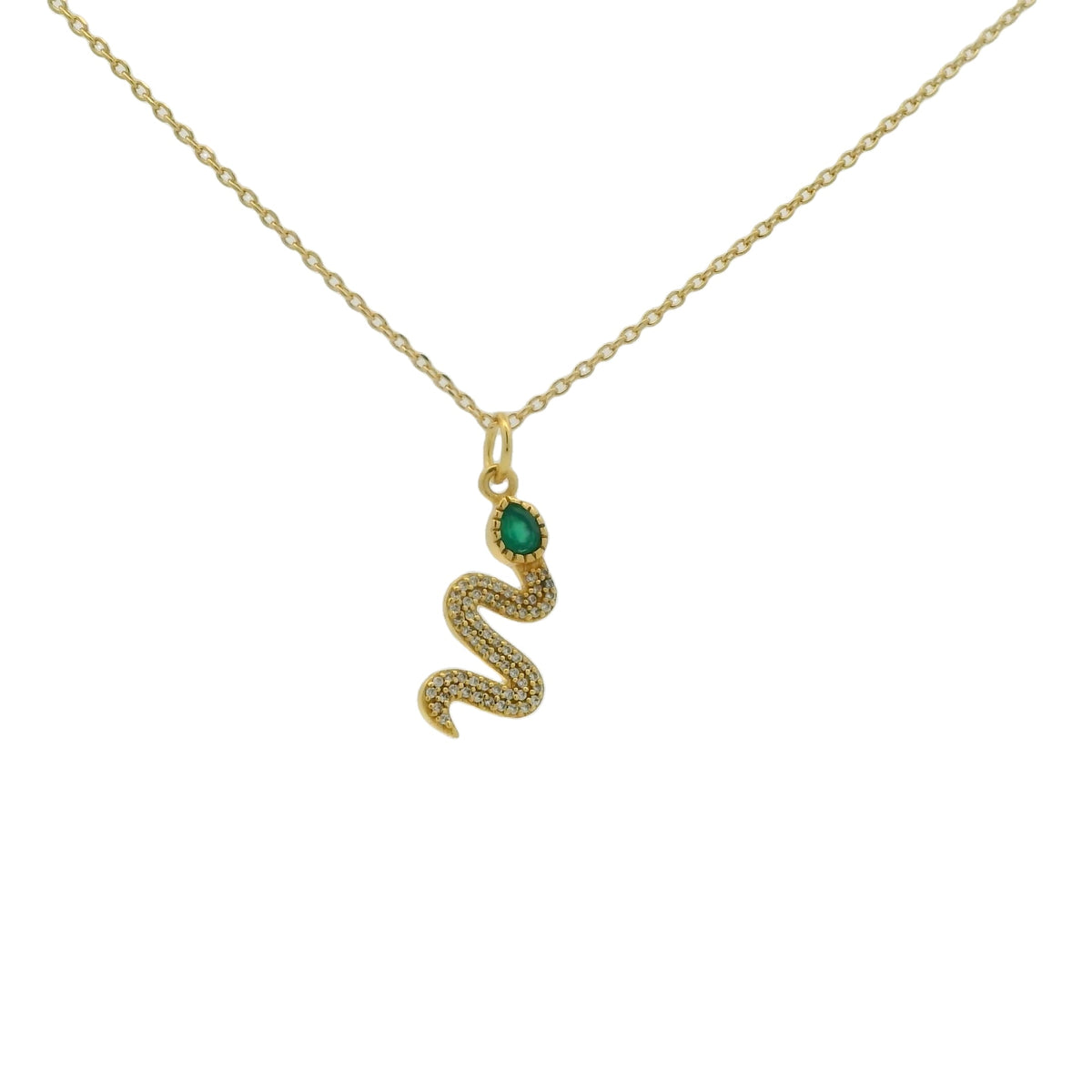 Collier doré serpent onyx verte zircons 42 cm