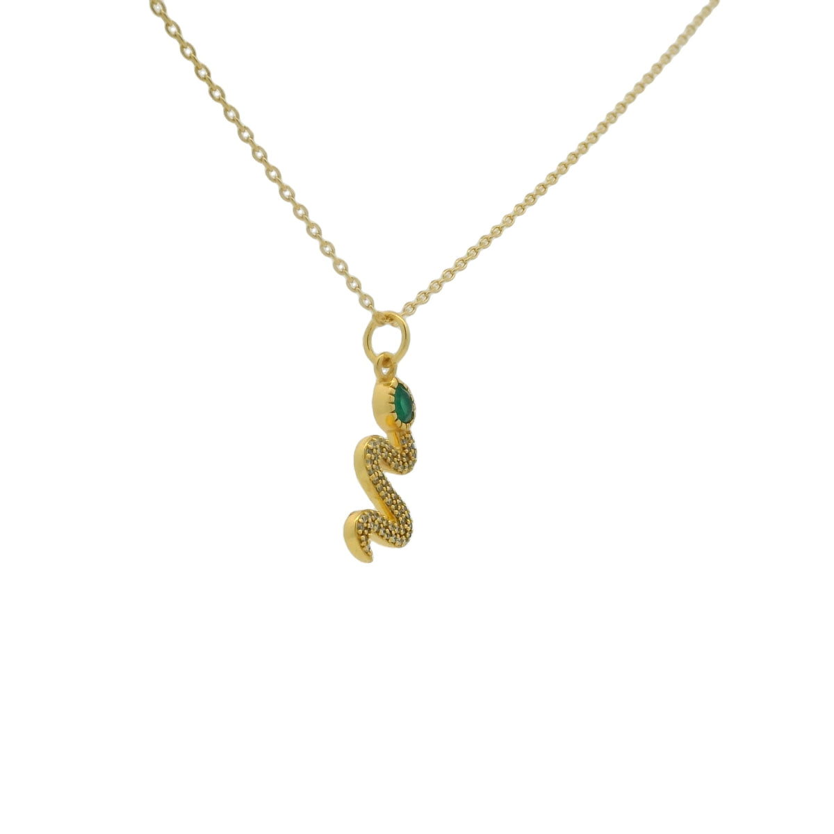 Collier doré serpent onyx verte zircons 42 cm