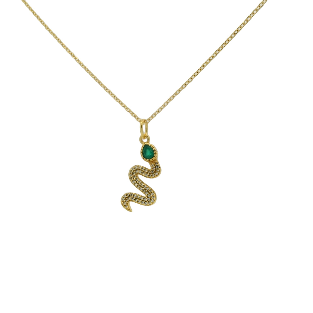 Collier doré serpent onyx verte zircons 42 cm