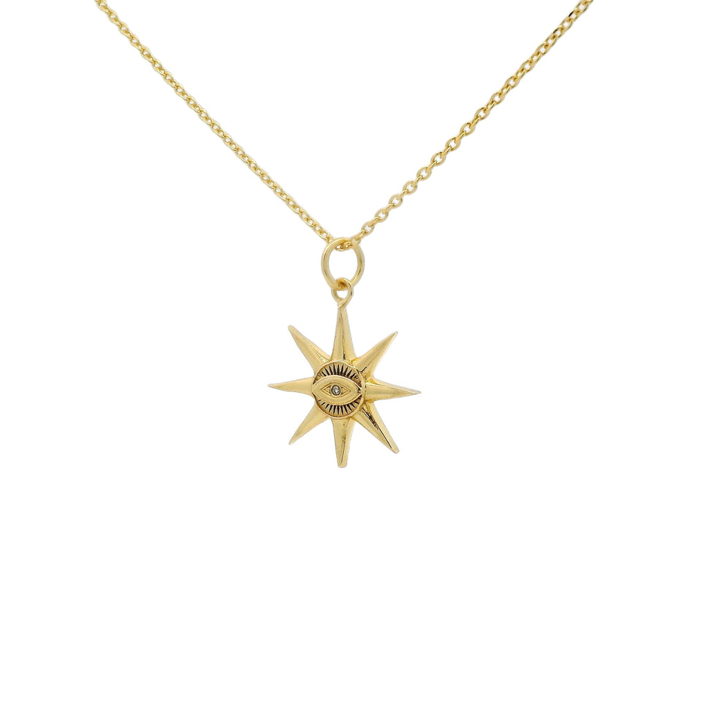 Collier doré soleil oeil et zircon 42 cm