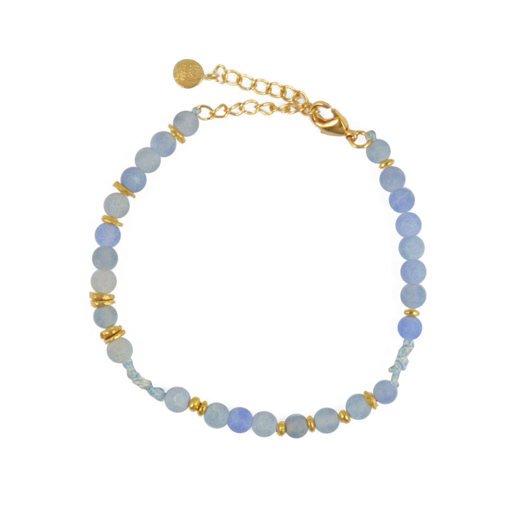 Bracelet mix perles disques dorés et noeuds - BLEU GIVRÉ