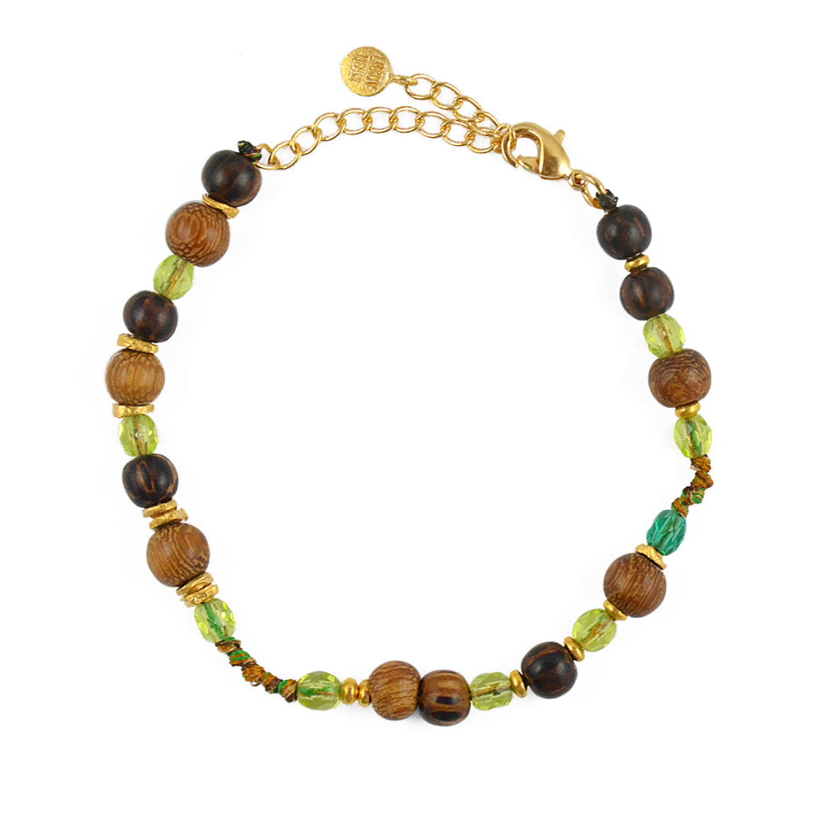 Bracelet mix perles disques dorés et noeuds - BOIS & VERT