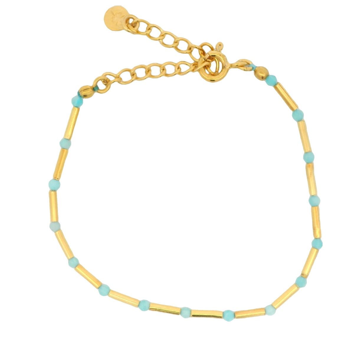 Bracelet doré amazonite alternée avec des tubes dorés