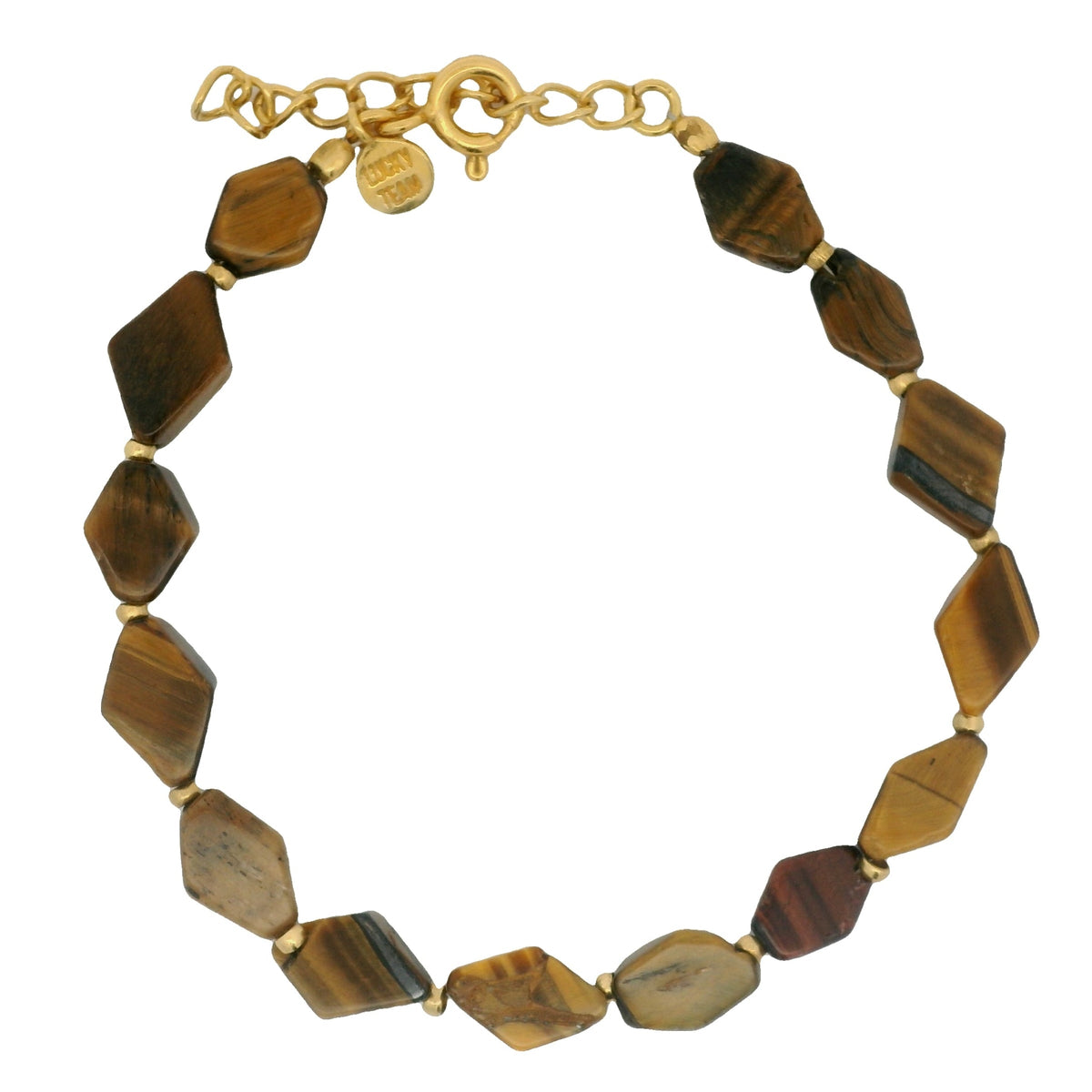 Bracelet doré oeil du tigre en losange et petites perles dorées