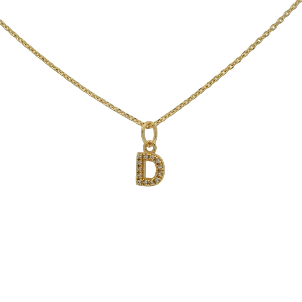 Collier doré petite lettre D et zircons blancs 42 cm