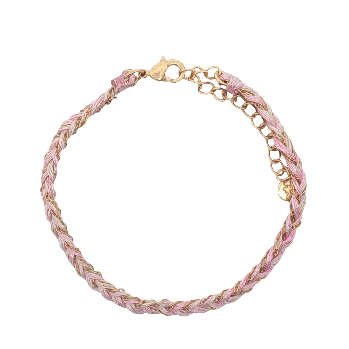 Bracelet doré brésilien cordon rose et gris chaine dorée PM