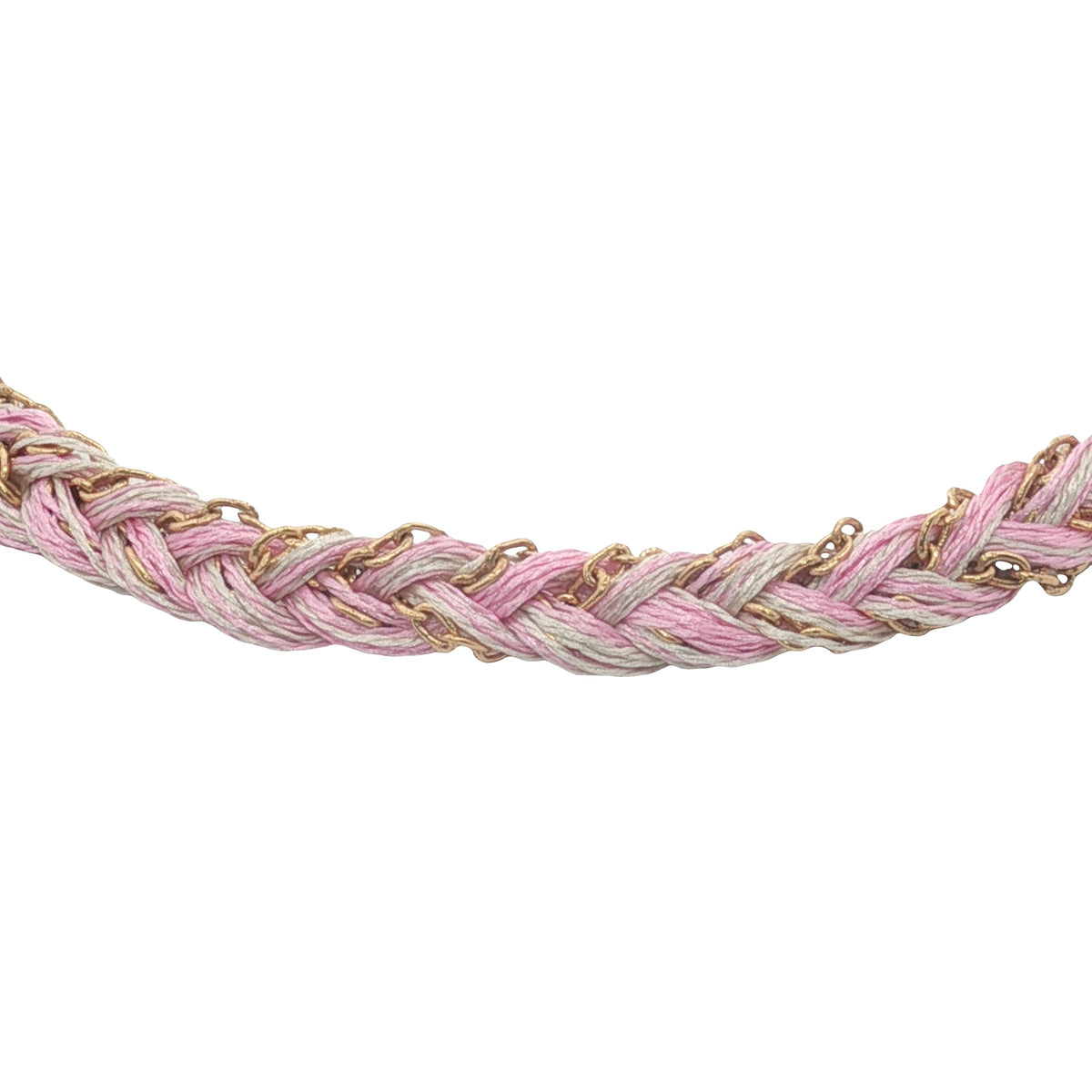 Bracelet doré brésilien cordon rose et gris chaine dorée PM