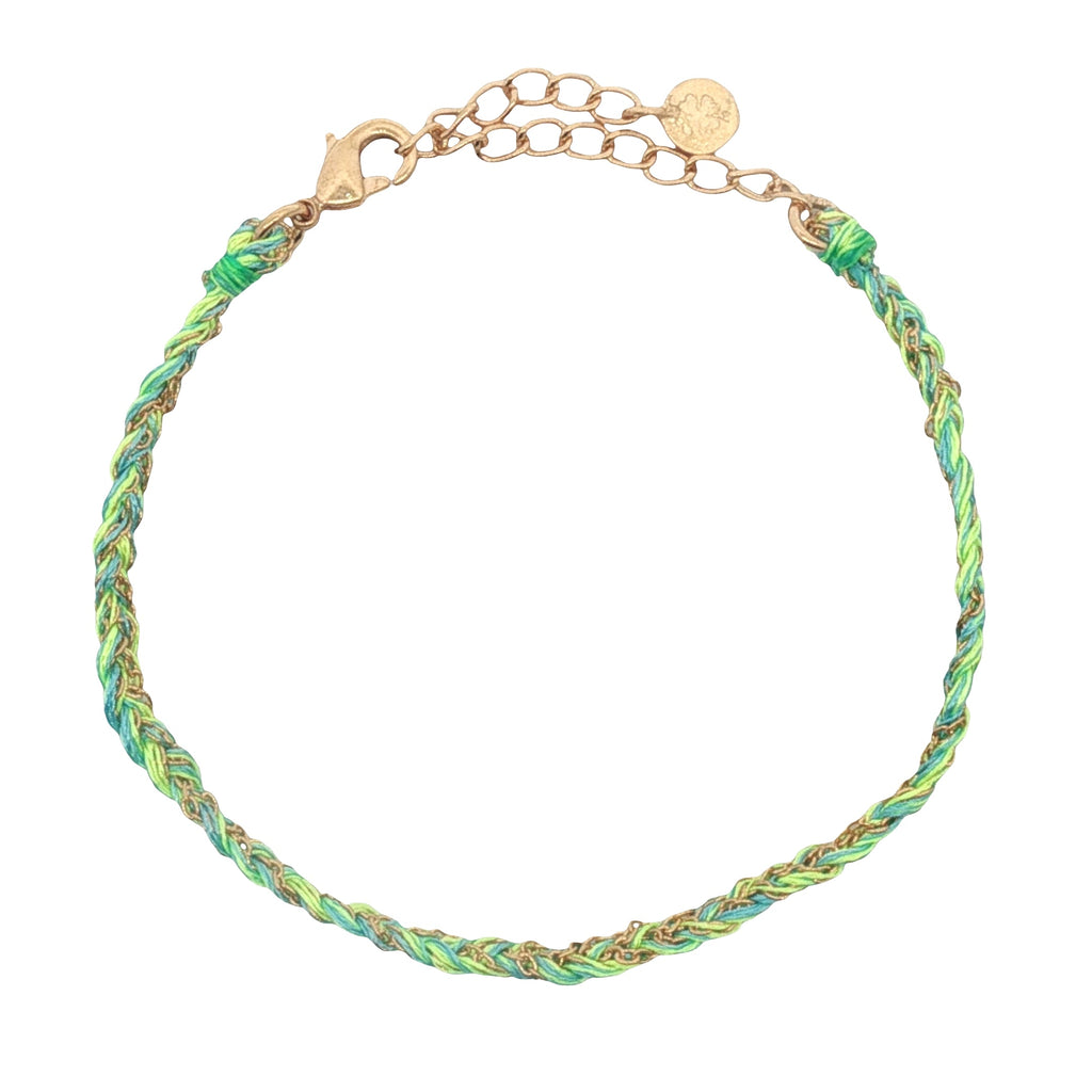 Bracelet doré brésilien cordon vert fluo et chaine dorée PM