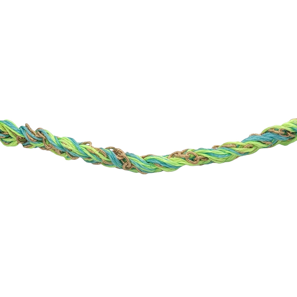 Bracelet doré brésilien cordon vert fluo et chaine dorée PM