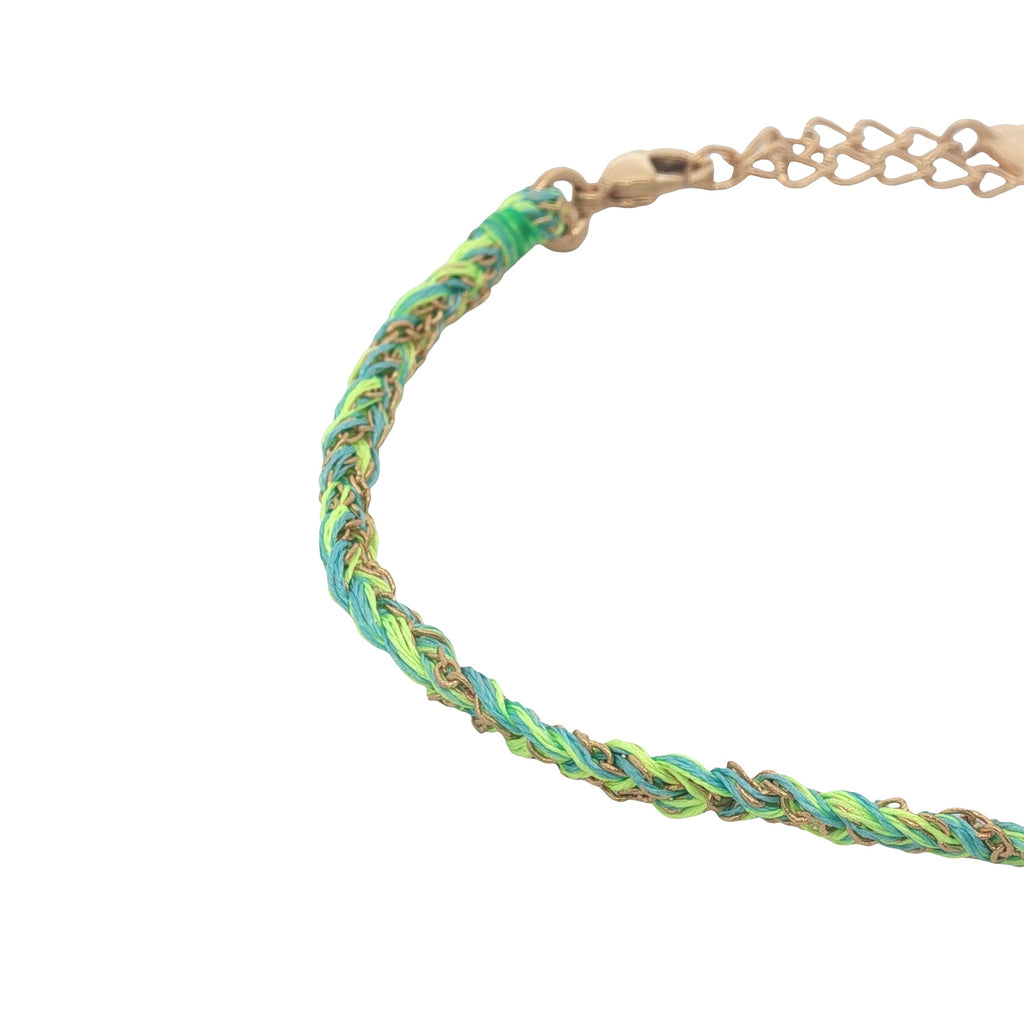 Bracelet doré brésilien cordon vert fluo et chaine dorée PM