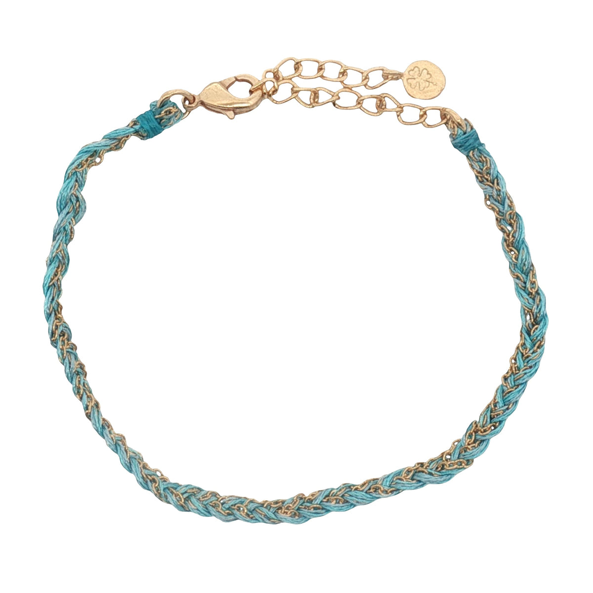 Bracelet doré brésilien cordon turquoise et chaine dorée PM
