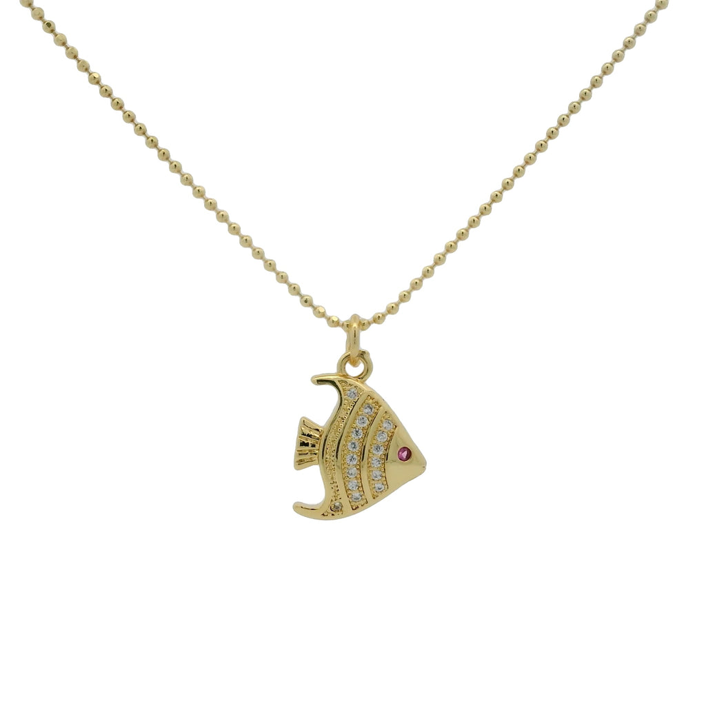 Collier chaine boules dorées et poisson 60cm