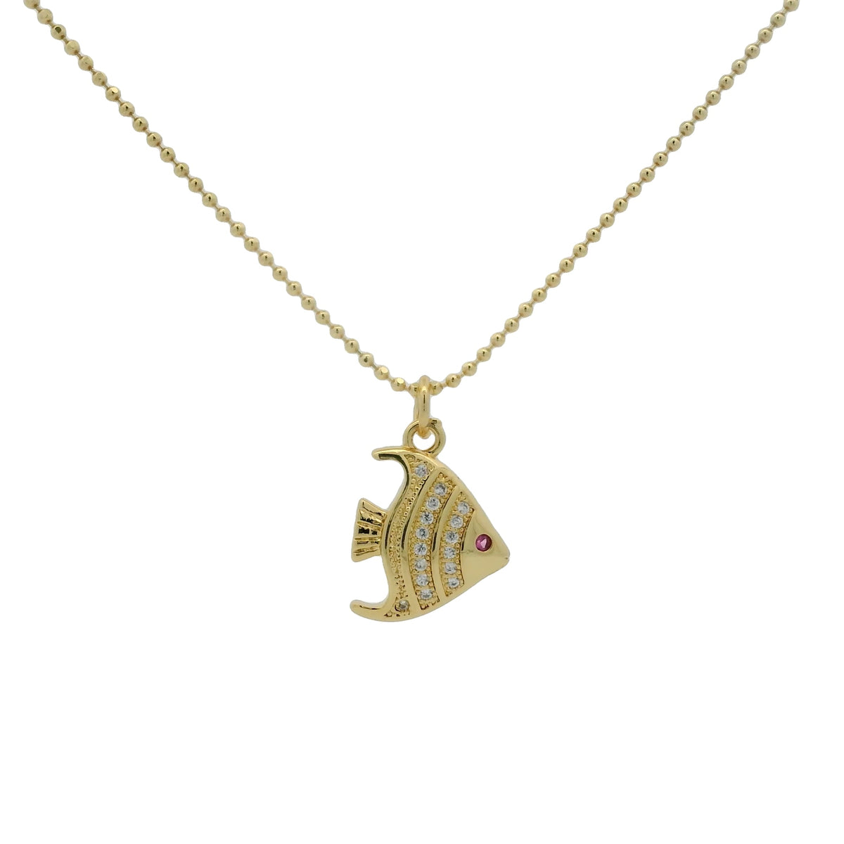 Collier chaine boules dorées et poisson 60cm