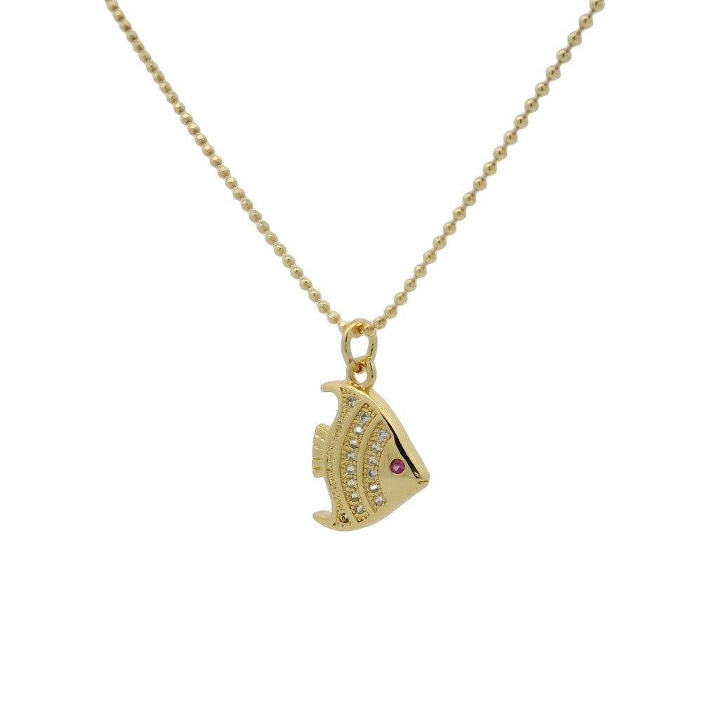 Collier chaine boules dorées et poisson 60cm