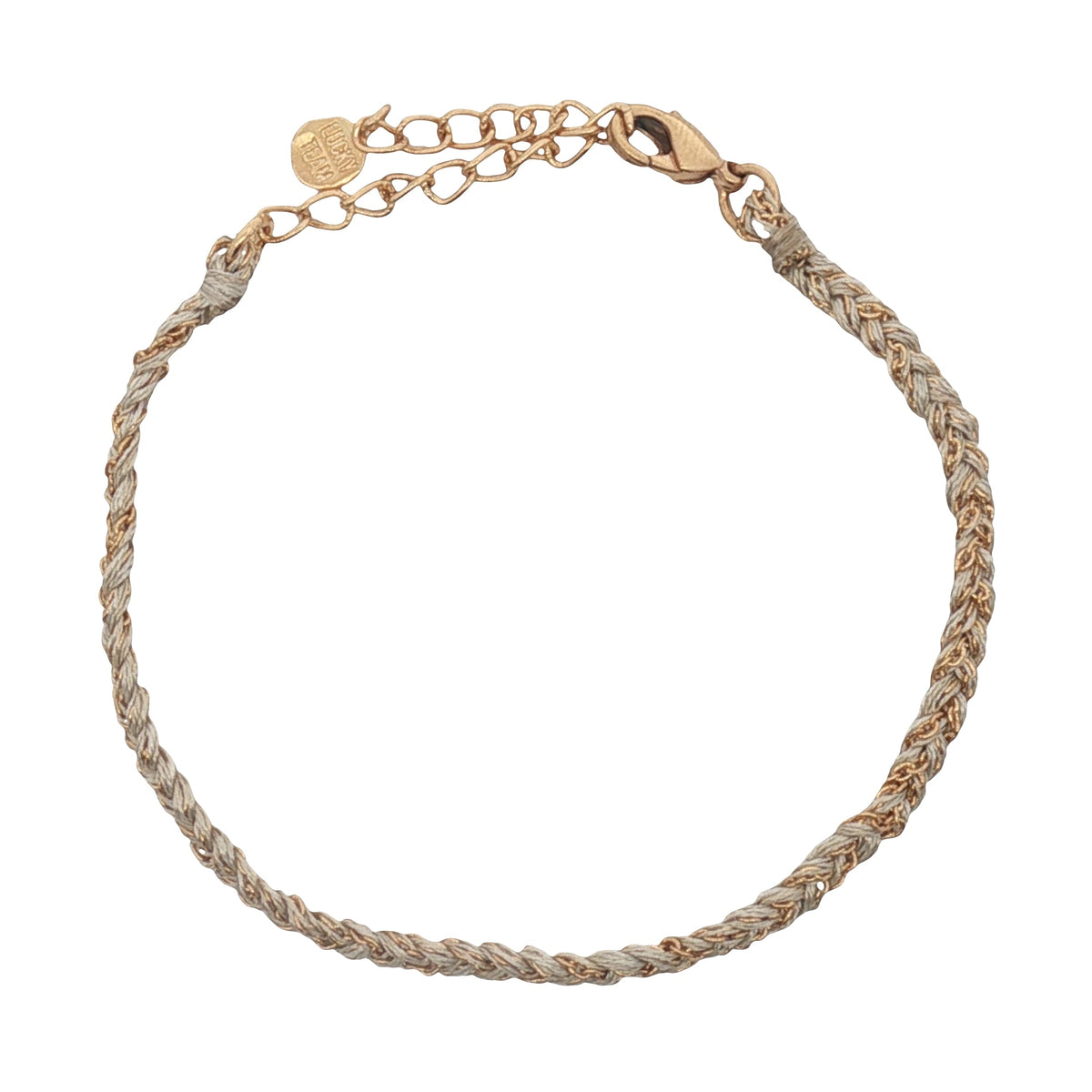 Bracelet doré brésilien cordon gris et chaine dorée PM
