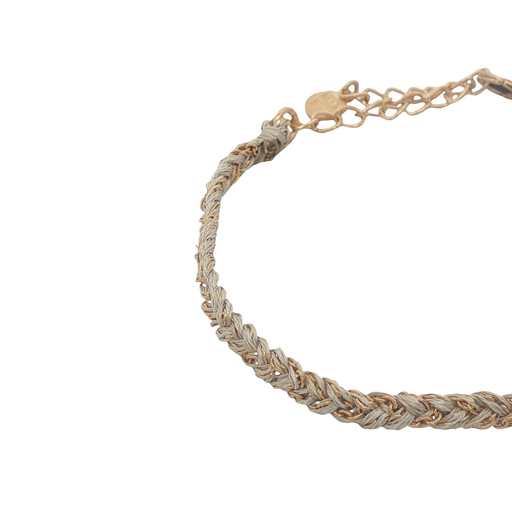 Bracelet doré brésilien cordon gris et chaine dorée PM