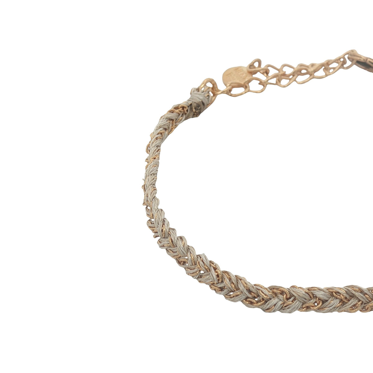 Bracelet doré brésilien cordon gris et chaine dorée PM