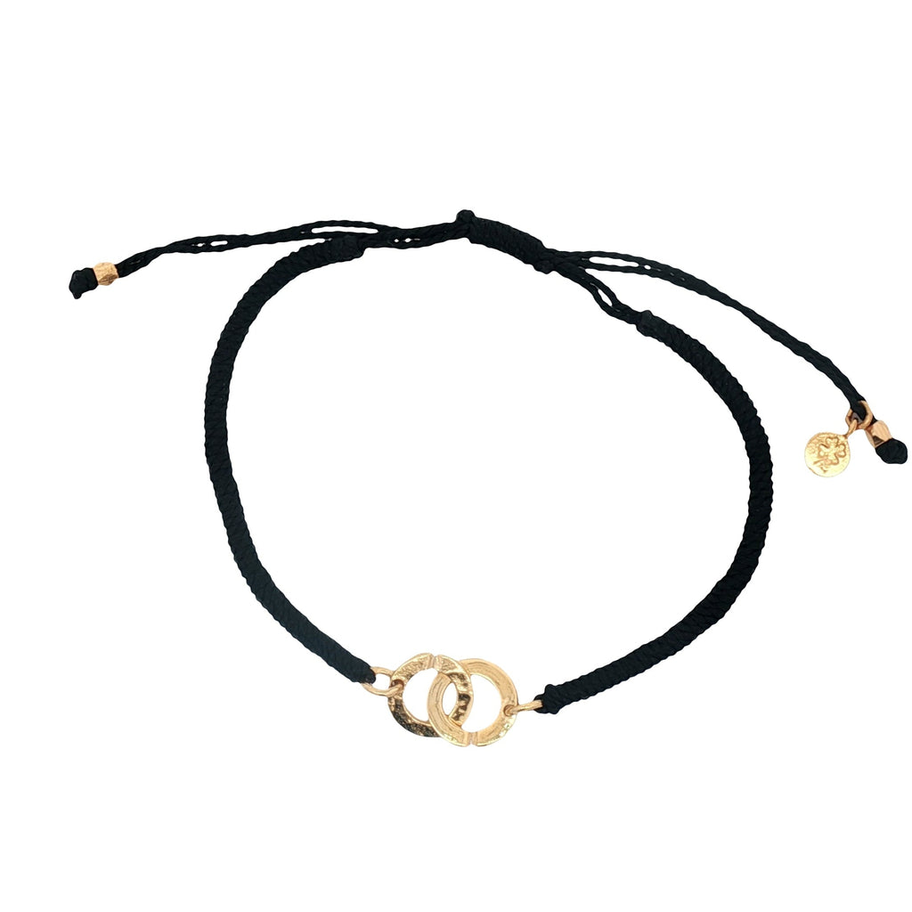 Bracelet cordon noir menottes dorées