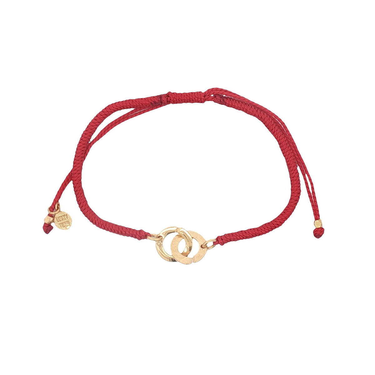 Bracelet cordon rouge menottes dorées
