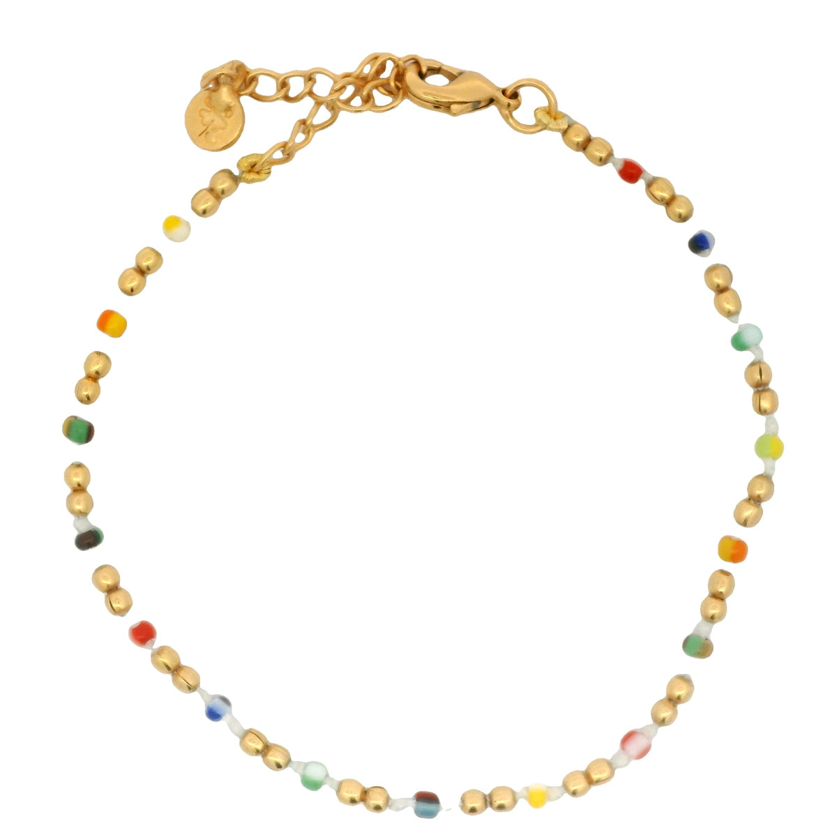 Bracelet doré en perles multicolores et boules dorées