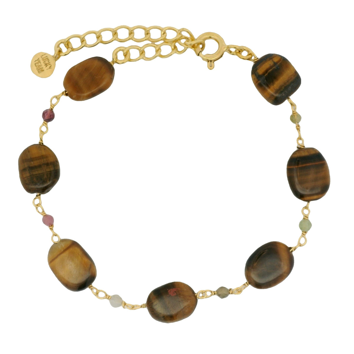 Bracelet doré pierres en oeil du tigre et tourmaline