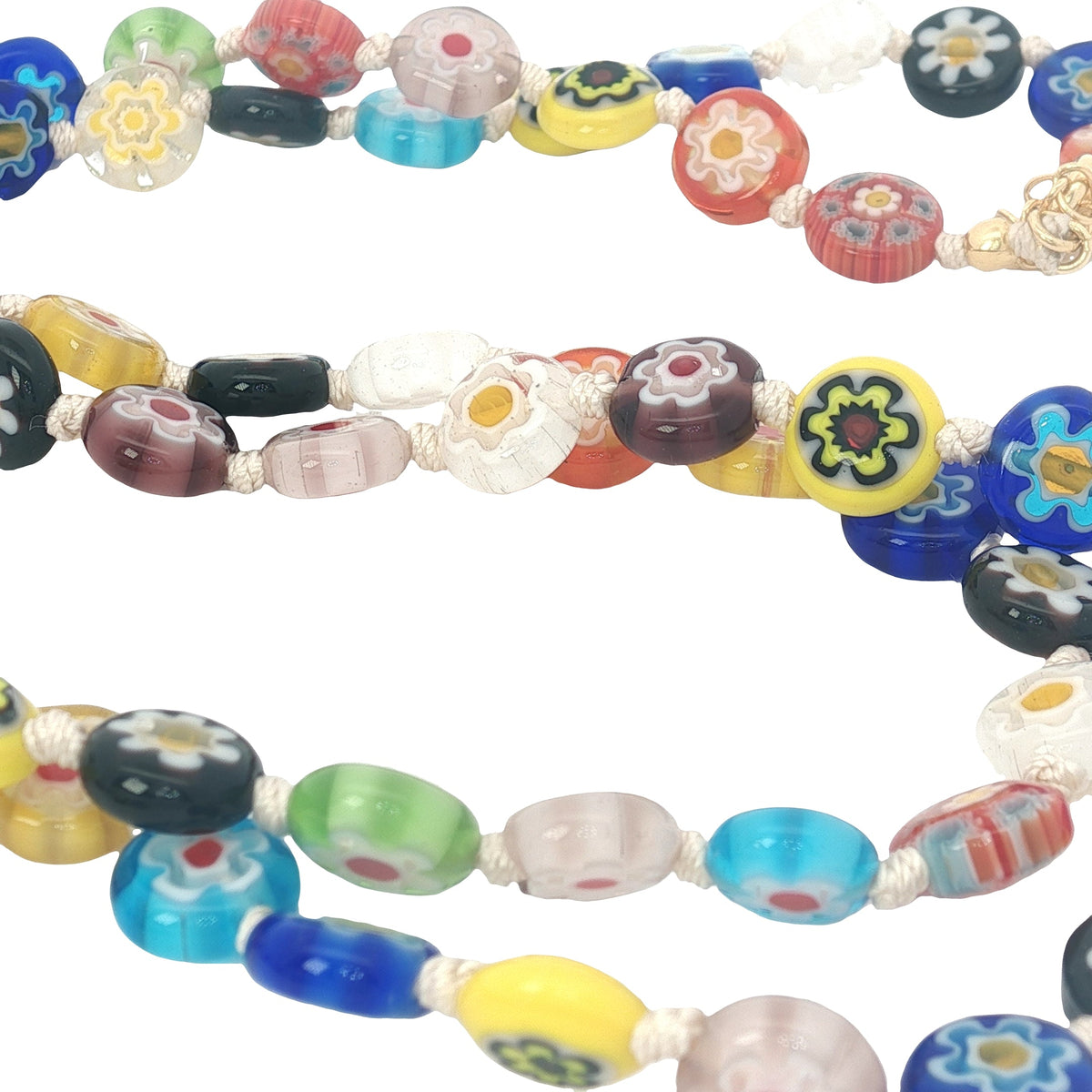Collier doré perles multicolores avec fleurs coeur zircons 75 cm
