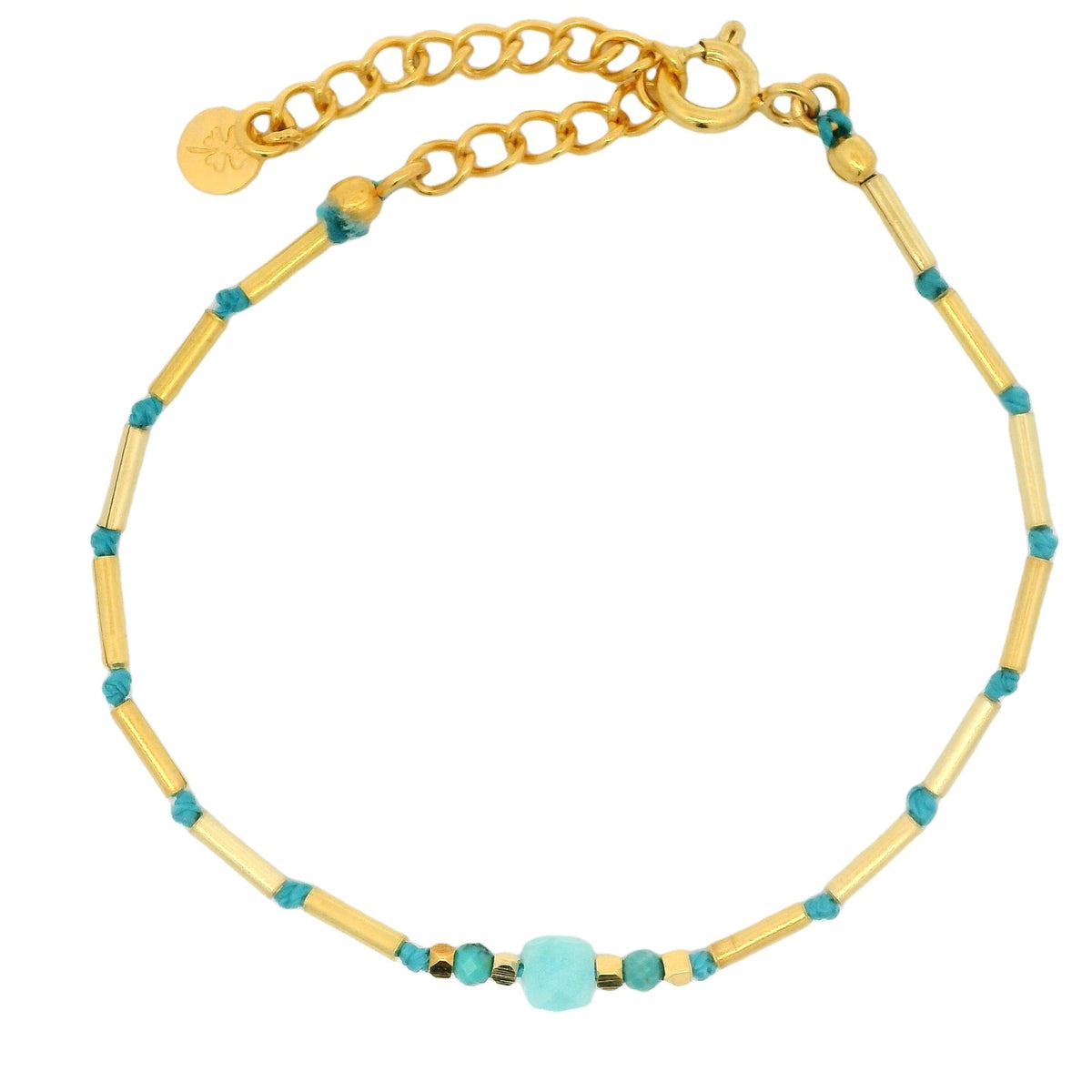 Bracelet doré pierres naturelles et tubes dorés