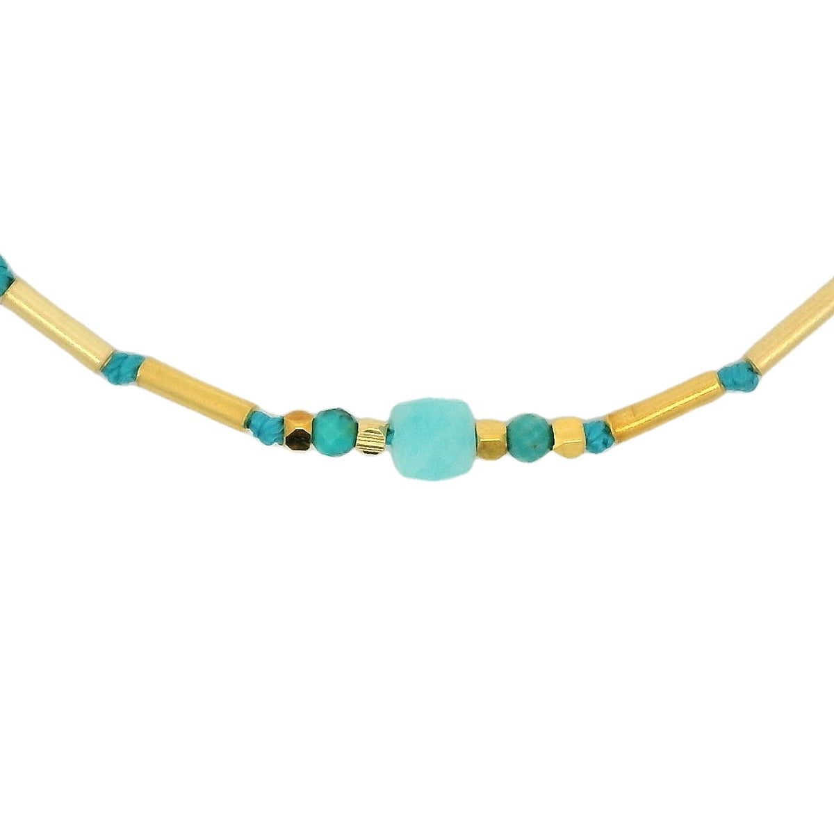 Bracelet doré pierres naturelles et tubes dorés