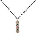 Collier doré perles onyx noire cylindre zircons émail 60 cm