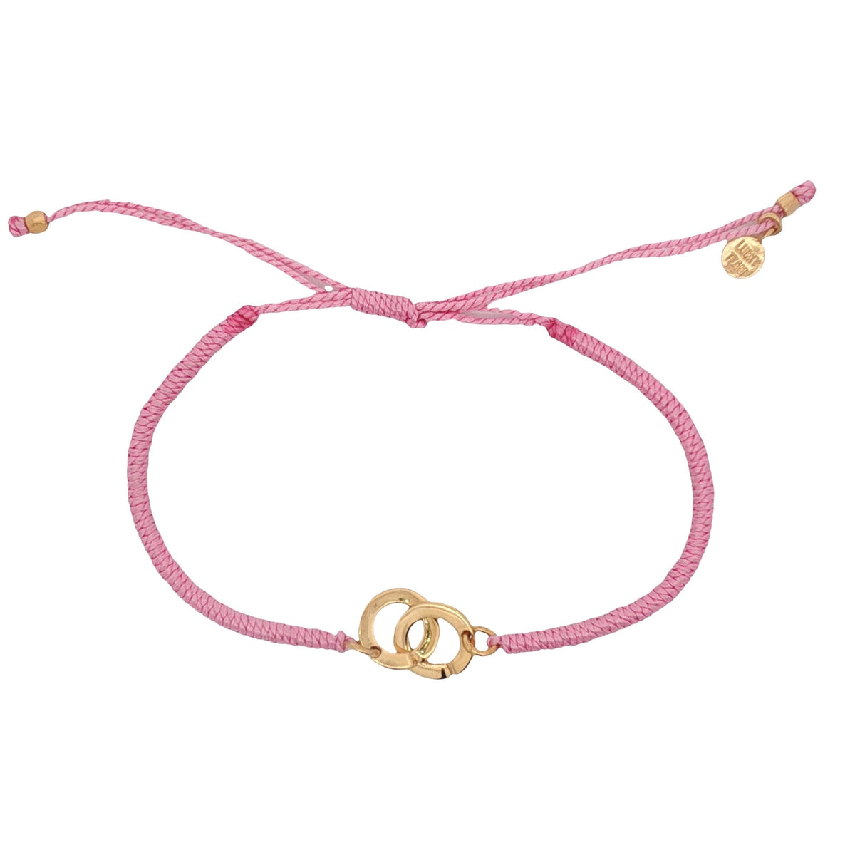 Bracelet cordon rose menottes dorées
