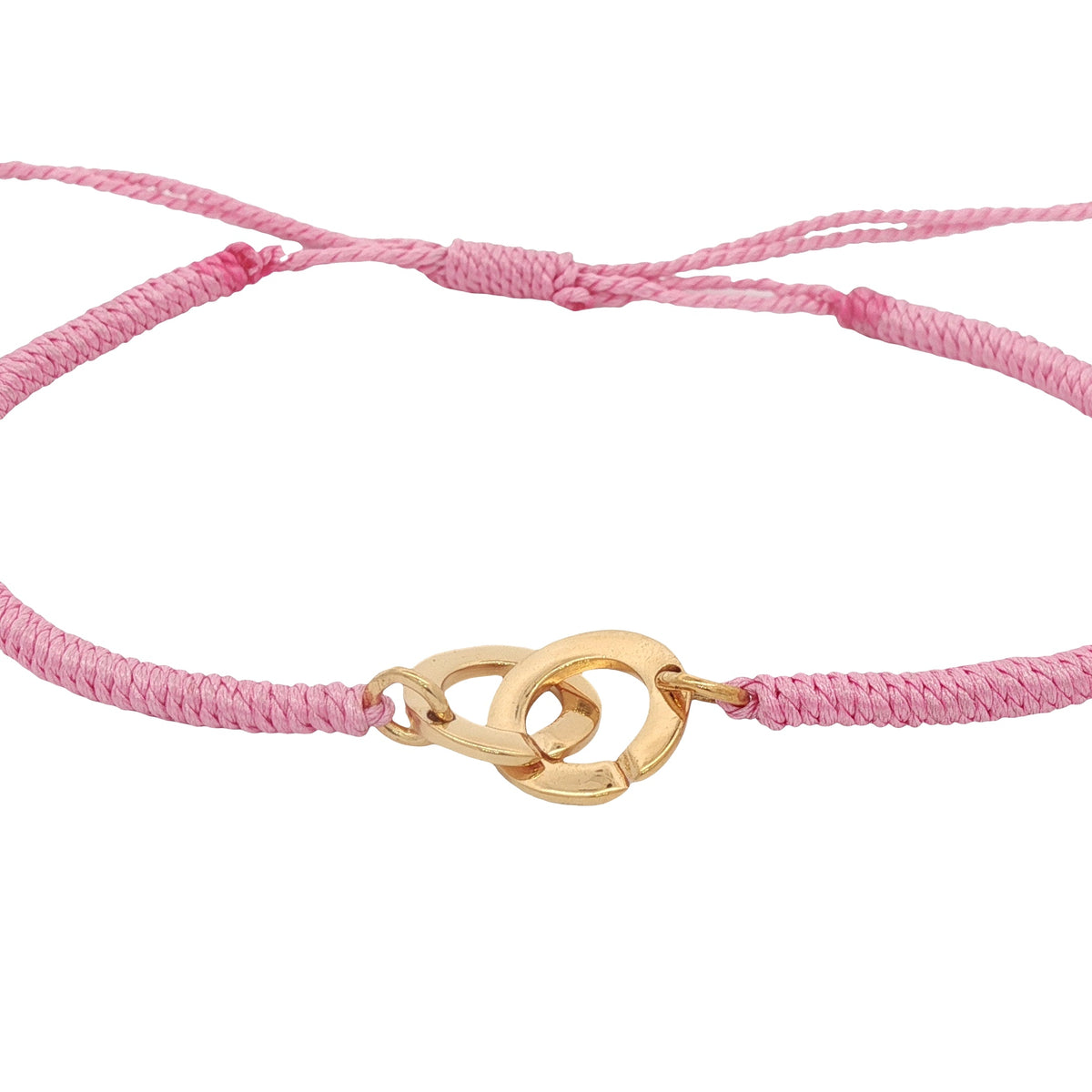 Bracelet cordon rose menottes dorées