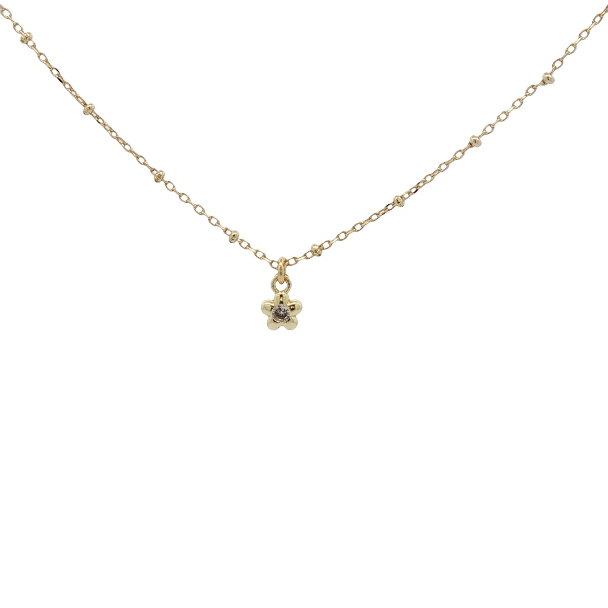 Collier doré petite fleur avec zircon 38 cm