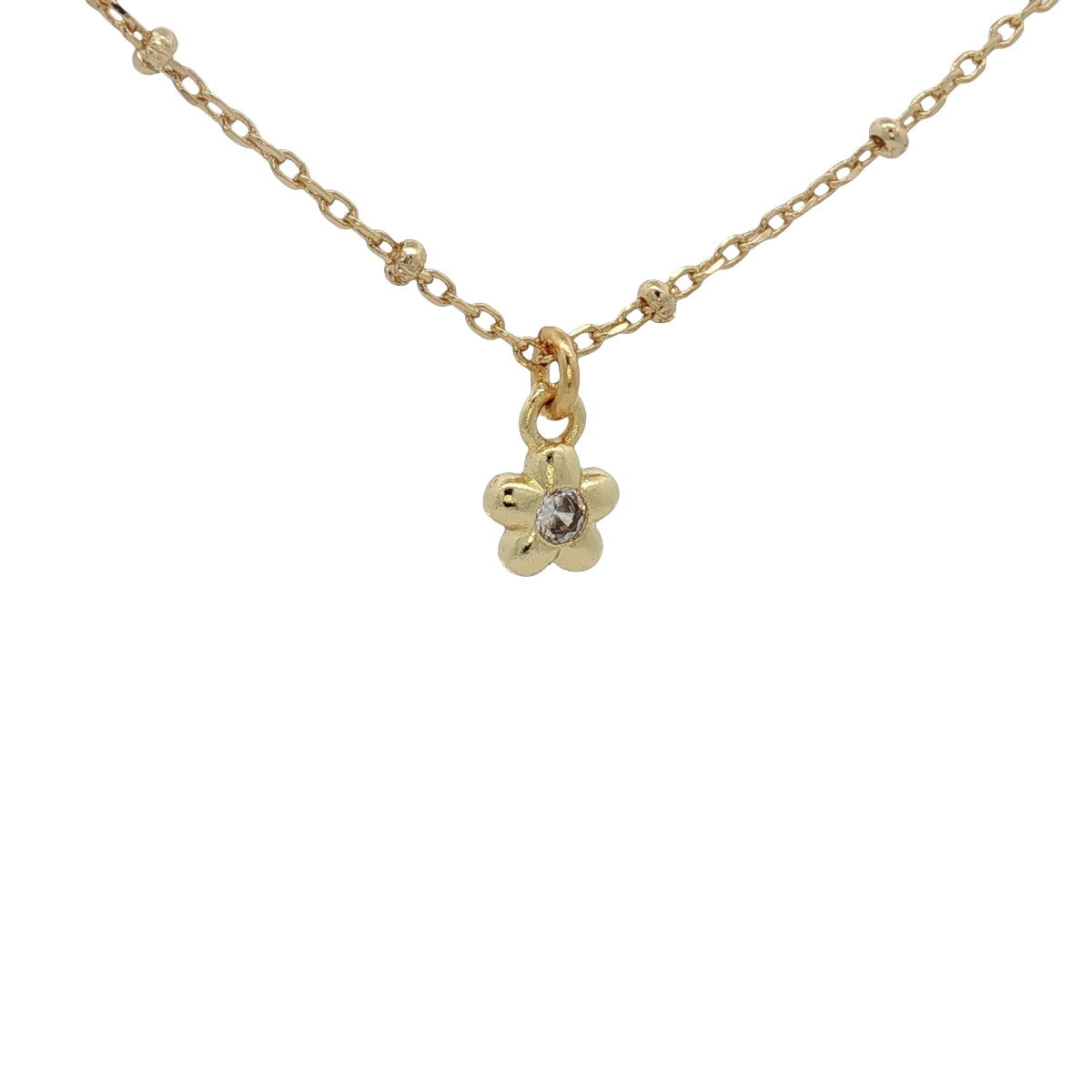 Collier doré petite fleur avec zircon 38 cm
