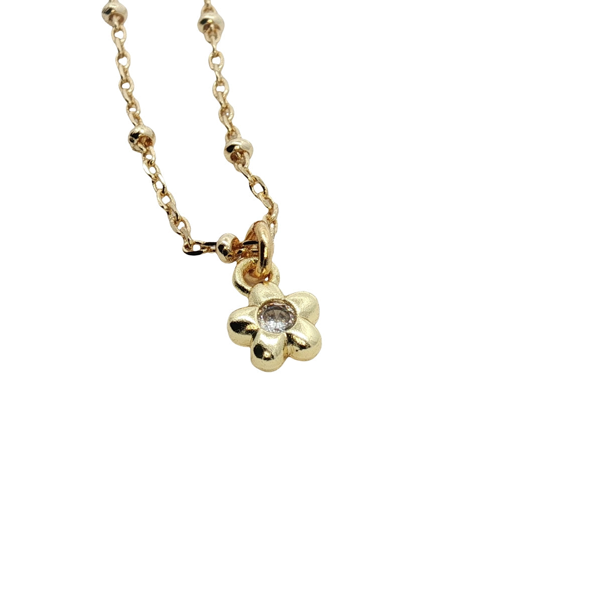 Collier doré petite fleur avec zircon 38 cm