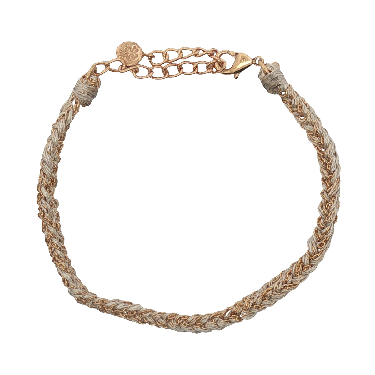 Bracelet brésilien doré cordon gris chaine dorée GM