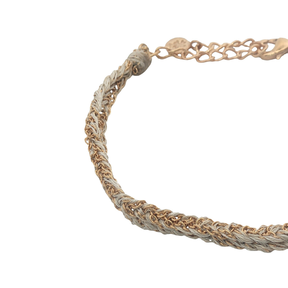 Bracelet brésilien doré cordon gris chaine dorée GM