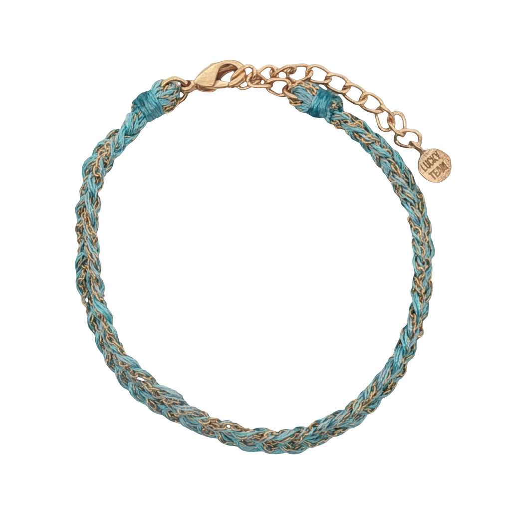 Bracelet brésilien doré cordon turquoise chaine dorée GM