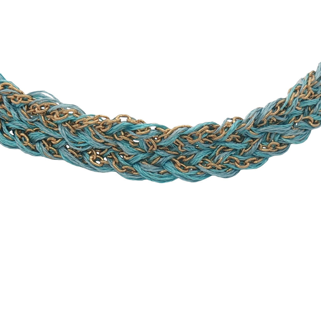 Bracelet brésilien doré cordon turquoise chaine dorée GM